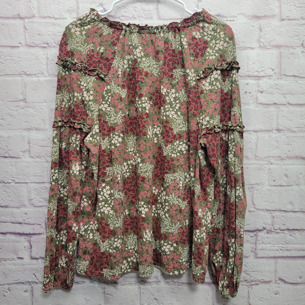 Wonderly Floral Boho Peasant Blouse‎ Size M Ruffle Sleeves Neckline Stretchy - Picture 7 of 9